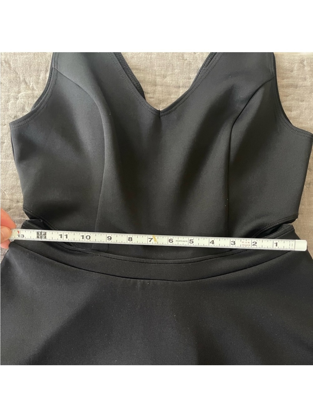 ABERCROMBIE & FITCH Black Sleeveless Mesh Cut Out Fit & Flare Dress Large V neck - Picture 4 of 12